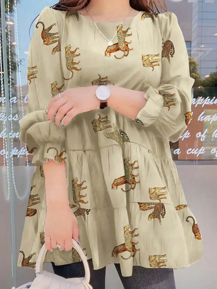 

Блузка ZANZEA женская оверсайз с пышными рукавами, модная Повседневная рубашка с принтом и оборками в стиле пэчворк, топ А-силуэта, весна-осень 2023