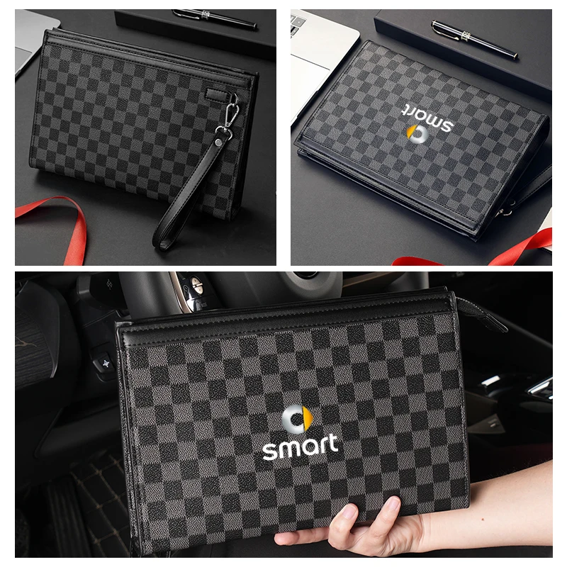 Мужской клатч в клетку вместительная кожаная деловая сумка из ПВХ логотип