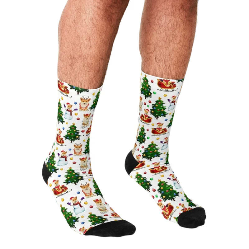 

Men's Funny socks Corgis Christmas tree Socks harajuku Men Happy hip hop Novelty cute boys Crew Casual Crazy Socks for men