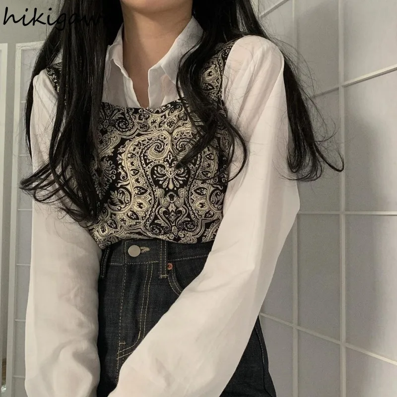 Женский комплект из 2 предметов блузка с длинным рукавом и винтажная Туника без