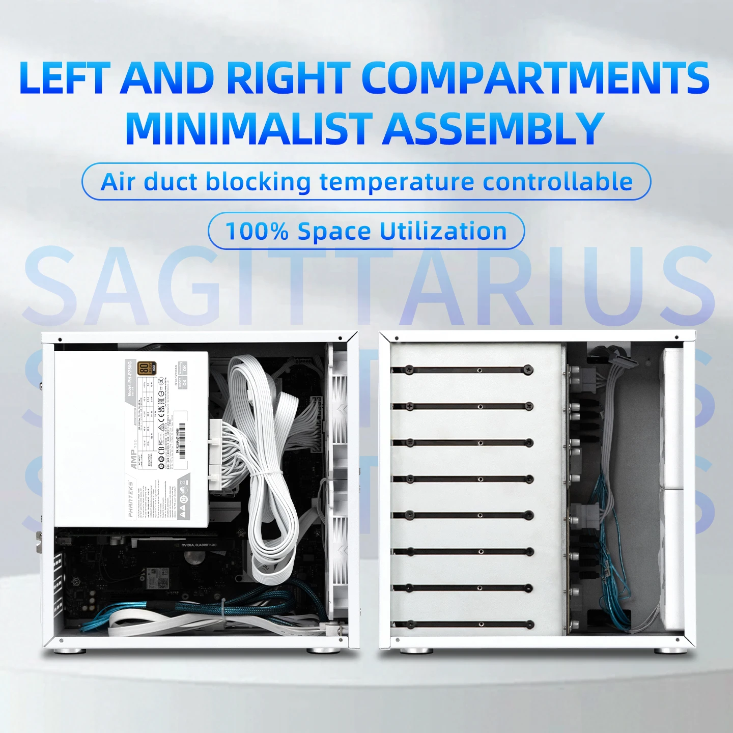 Фото 8-полосный NAS-шасси Sagittarius с блоком питания ATX, материнская плата MATX, полноразмерный PCIE, 21,8 л №5