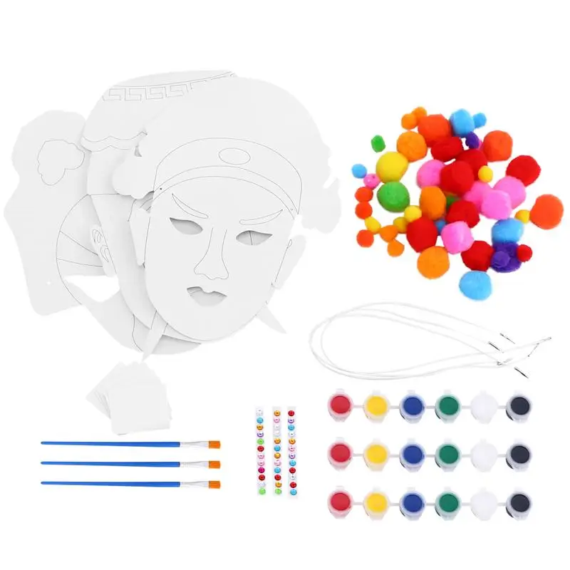 

3 Set of Peking Opera Face Mask Blank Painting DIY Accessories Kit Coloring Drawing Board Blank Graffiti Material (Random Style)
