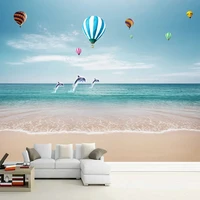 custom beautiful blue sky sea view sea balloon dolphin 3d tv background wall wallpaper for bedroom home decor papel de parede