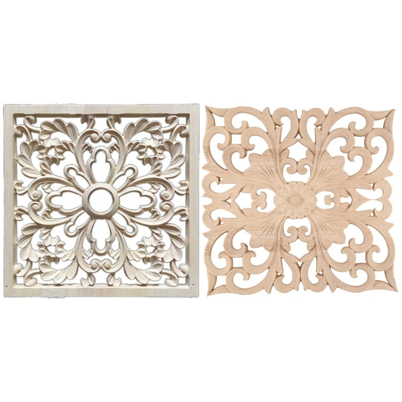 

Hot YO-1X Rubber Wood Carved Floral Decal Craft F:20 X 20Cm & 1X Applique Real Wood Carving Accessories And Retail.Woodcarving