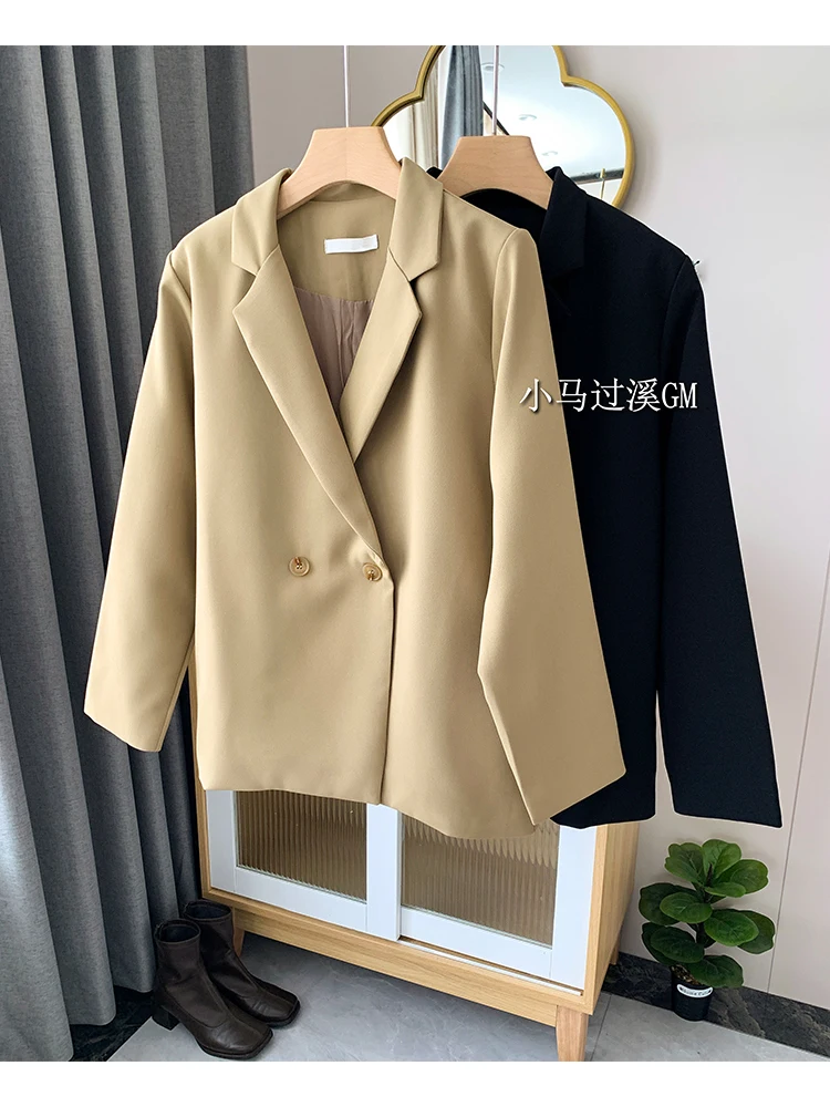 

Vintage Solid Color Women Lapel Design Classic Blazer Jacket Baggy Long Sleeve Simple Basic Suit Coat Autumn Winter Office Lady