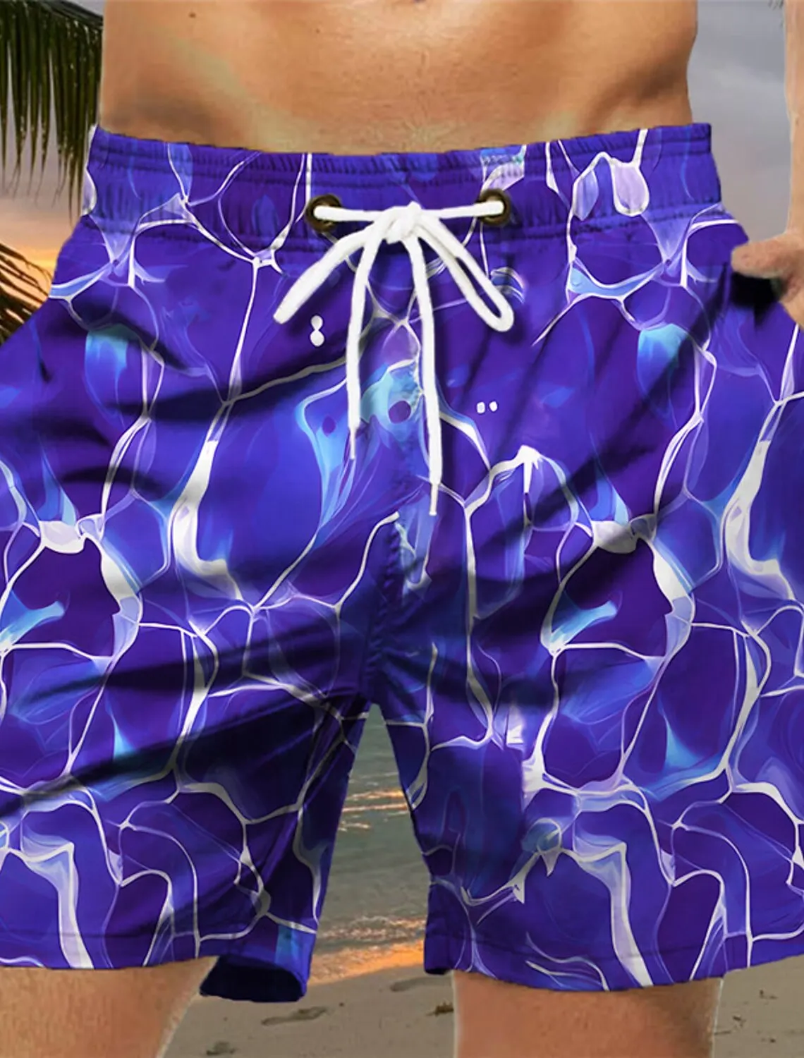 Мужские пляжные шорты короткие плавки на завязках с цветным 3D-принтом