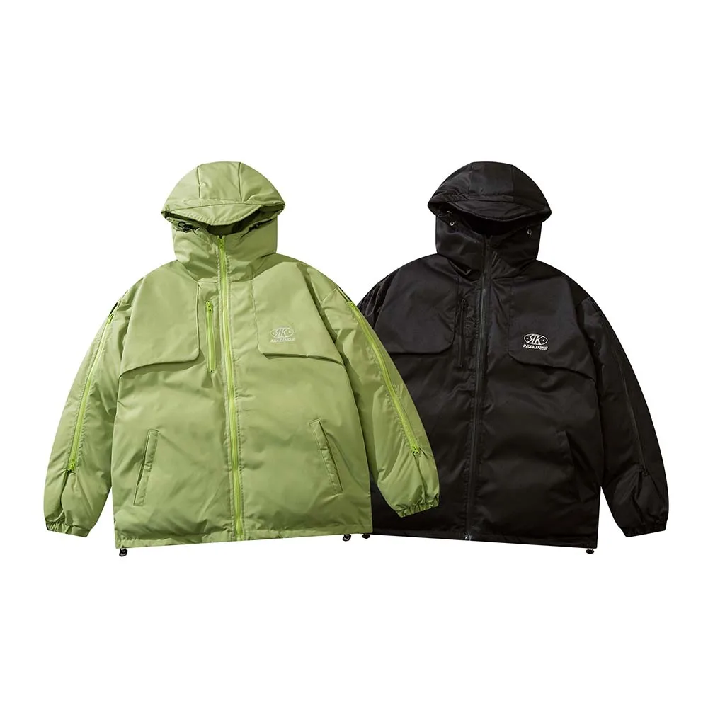 Pocket coat Mens Winter Parka Jacket solid colour Streetwear Outwear Harajuku Padded Jacket Hooded Loose Warm Coat Unisex