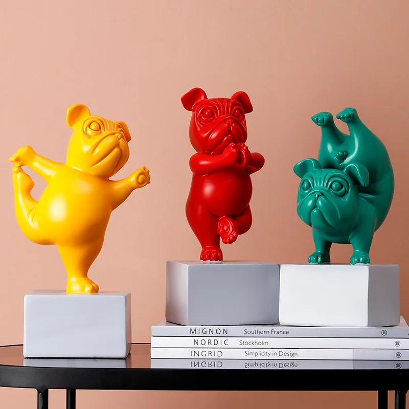 

Lovely Yoga French Bulldog Statue Resin Figurines Nordic Creative Cartoon Animals Sculpture Children' Room Decor Crafts