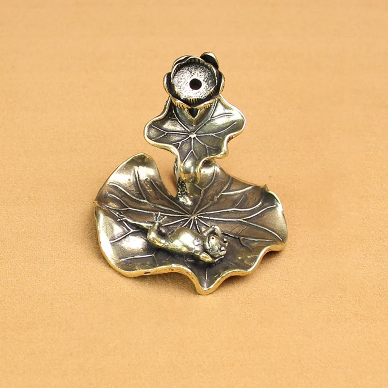 1 шт. античная латунь лист лотоса обратный поток курильница украшения твердая
