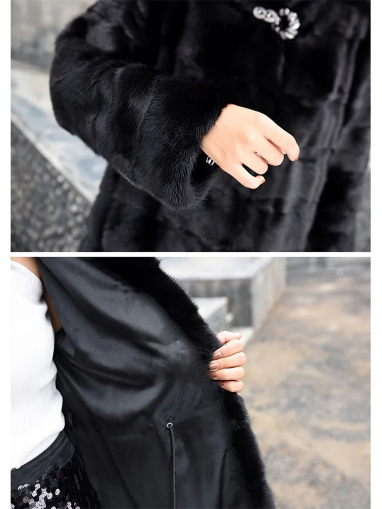 Faux Fur Coat Women Black S-6XL Long Slim 2022 Autumn Winter New Fashion Thick Warmth Hooded Imitation Mink Fur Jackets Feminina