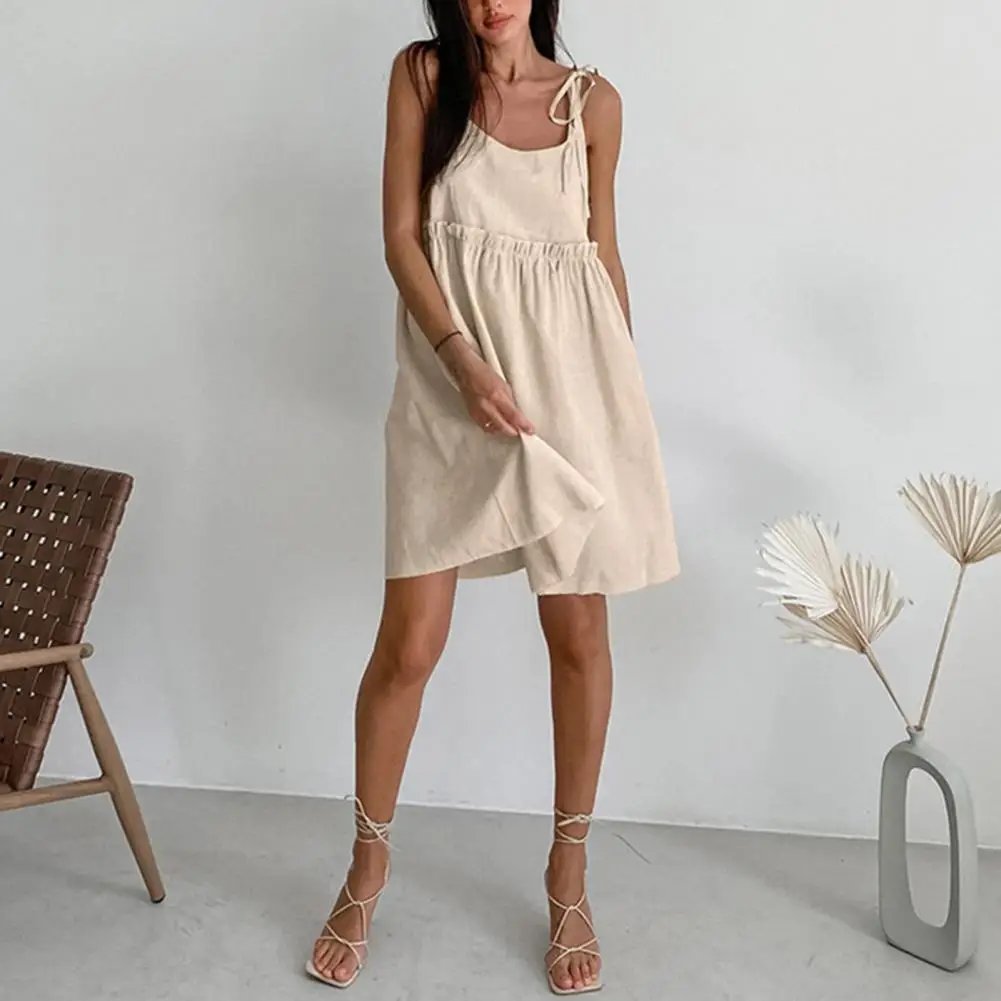 

Strappy Dress Loose Women Mini Dress Comfortable Daily Wear Sexy High Waist Lady Summer Dress
