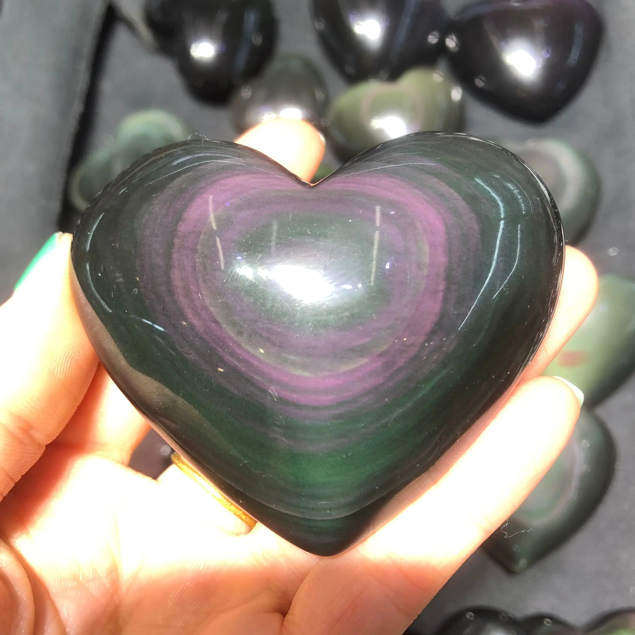 

200g Natural Rainbow Obsidian Cat Eyes Quartz Crystal Heart Stones Healing Quartz Crystals And Minerals Specimen Decor Giftg