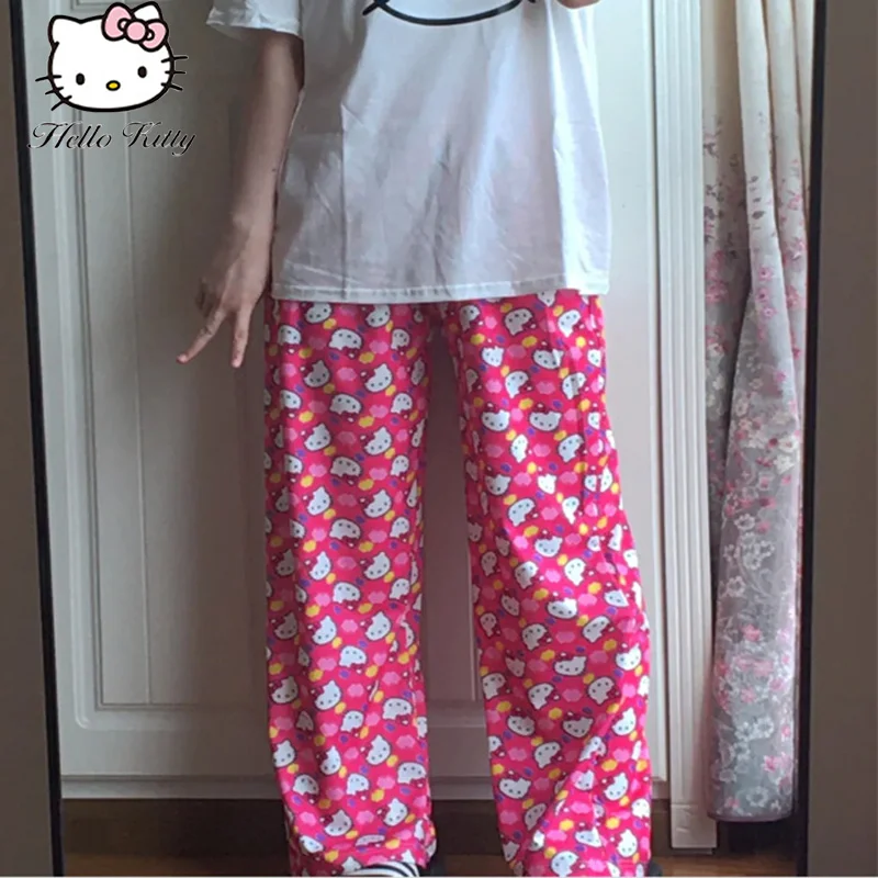 Kawaii Sanrio Y2k Брюки Hello Kitty Женские новые широкие брюки Прекрасные свободные