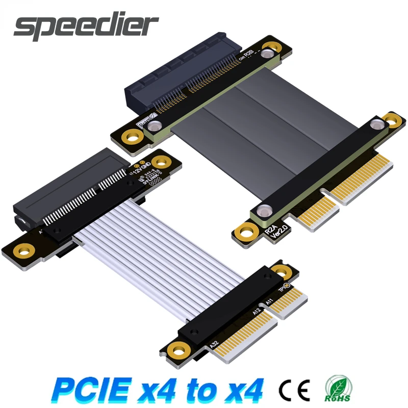 Переходник PCI-E x4-x4 поворот 180 градусов вертикальный кабель PCIe x4 удлинитель
