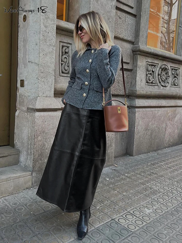 Mnealways18 черная юбка из искусственной кожи длиной до щиколотки женские осенние
