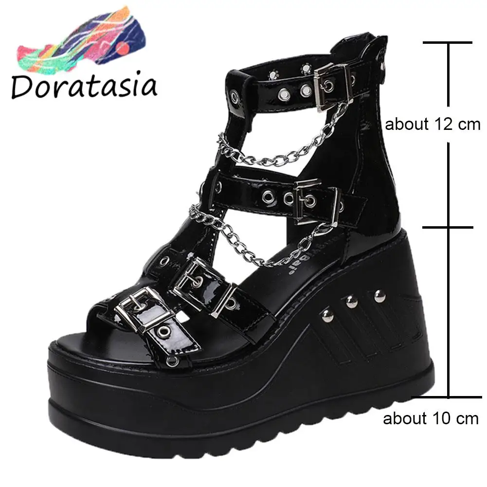 DORATASIA Women Wedges Sandals High Heels Gothic Punk Summer Platform Shoes Woman Comfort Strappy Zip Buckle Fashion Casual |
