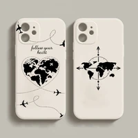 world map travel white silicone soft phone case for iphone 11 12 13 mini pro xs max 8 7 6 6s plus x se xr
