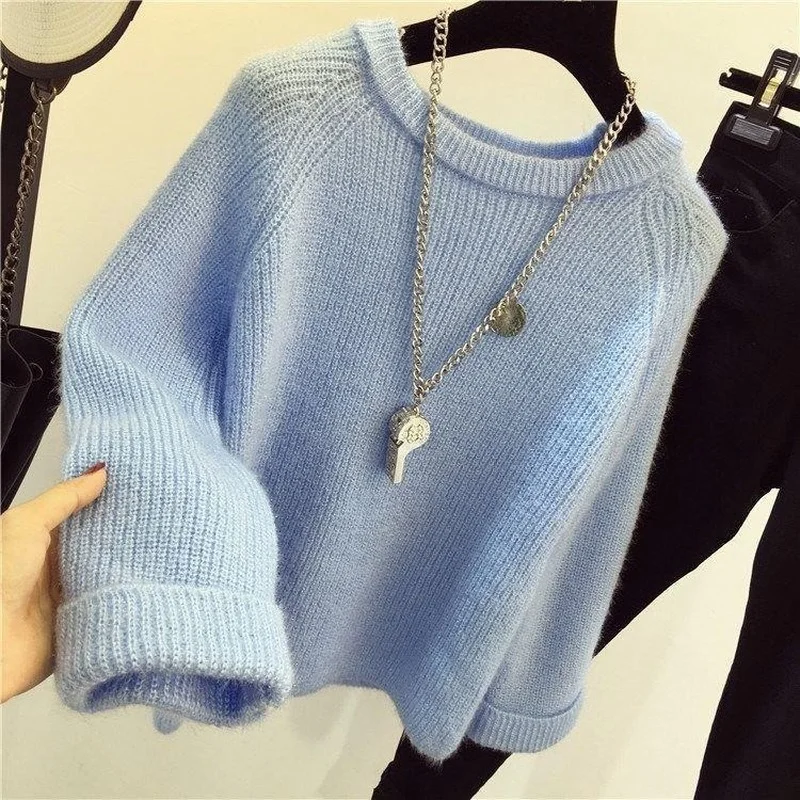 

Fall Winter New Round Neck Female Pullover Sweater Loose Bottoming Shirt Thick Sweater Jacket Top Women