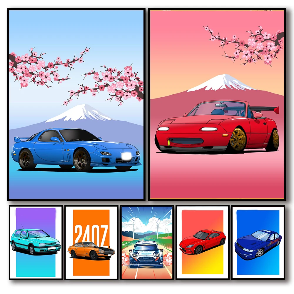 

JDM красочный постер для автомобиля украшение на стену GTR неоновый Vaporwave outun Декор для дома мотоспорта комнаты для соскальзывания Холст Плакаты в эстетике