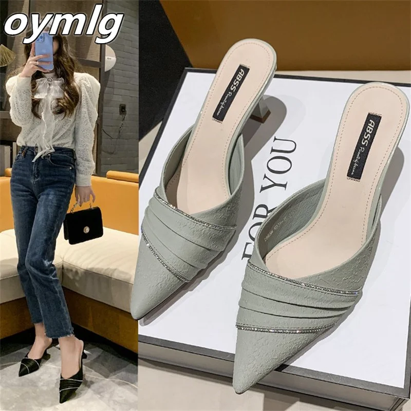

Net red Baotou half slippers women wear pointed high heels stiletto sandals women 2022 new summer high heel slippers women