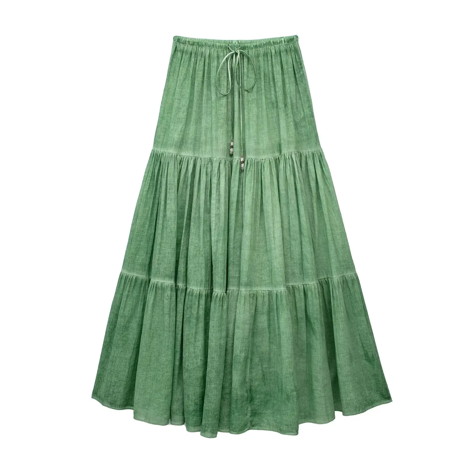 

Women 2023 New Fashion Summer Green Tie-dye Midi Skirt Vintage High Waist Frenulum Relaxed Female Skirts Mujer