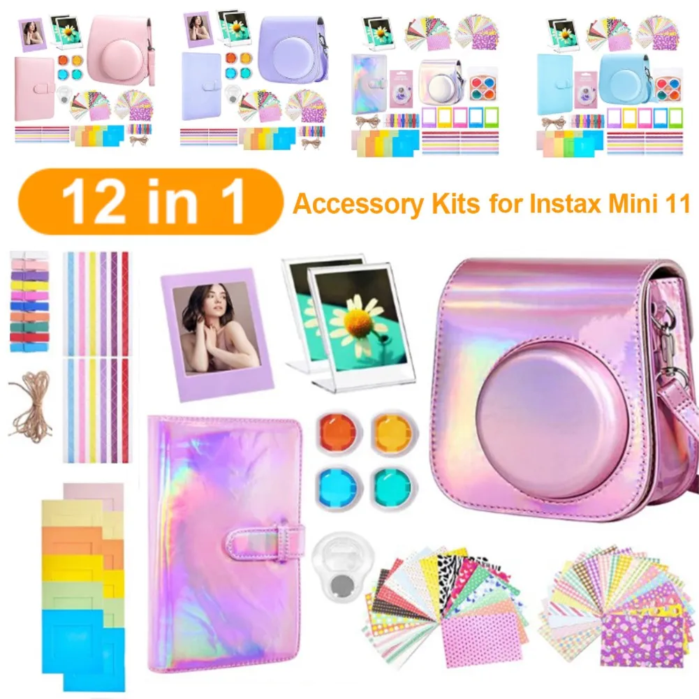 

12 в 1 плечевой ремень сумка чехол Комплект портативная мгновенная Пленка чехол для камеры Подвесные/настольные фоторамки для Instax Mini 11 9 8 +