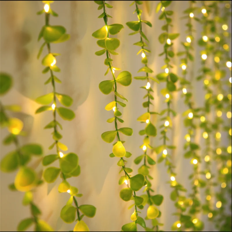 3M/6M LED Curtain Garden artificial Green Leaf eucalypt fairy string lights for Room decoration