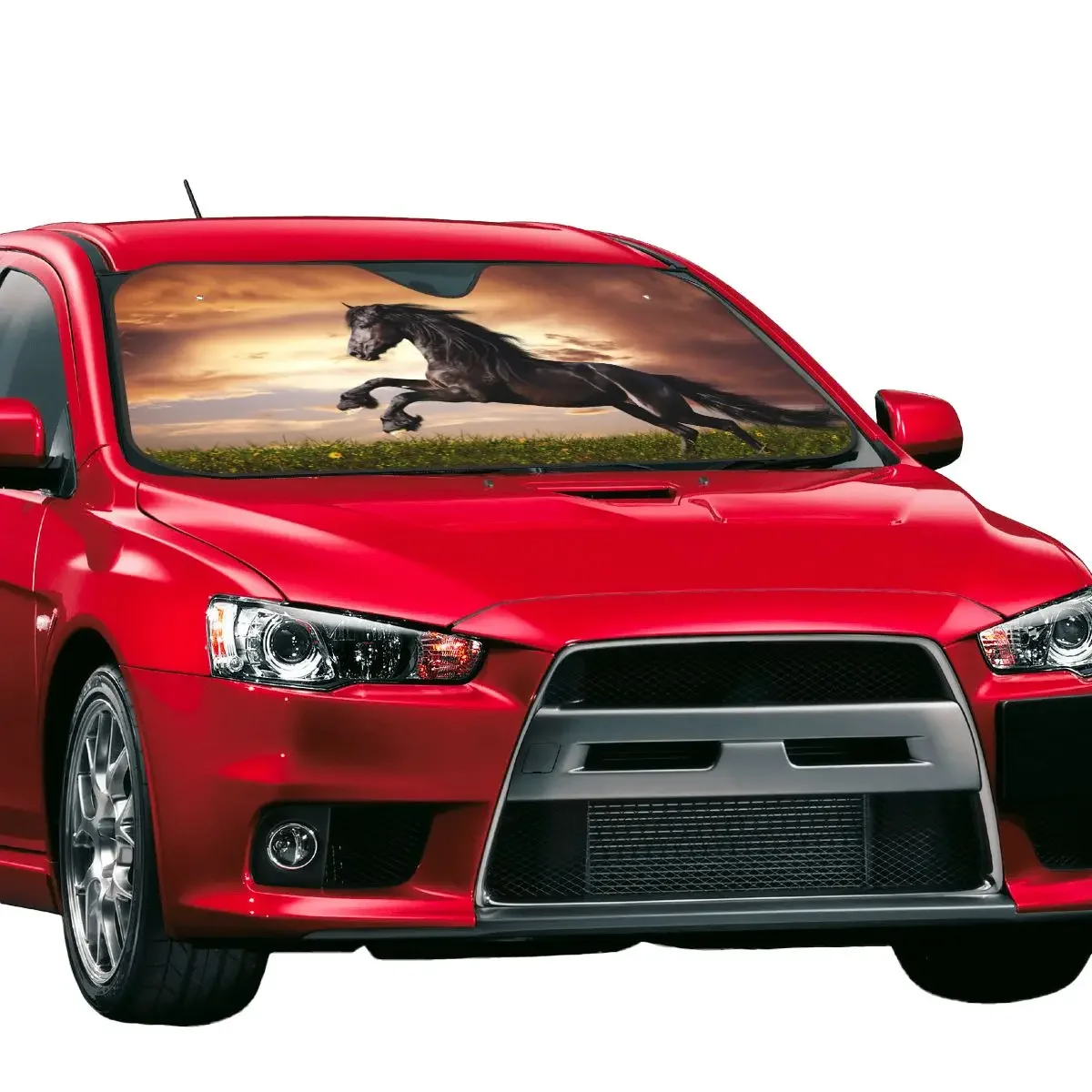 Красивая черная лошадь солнцезащитный козырек ветровое стекло галстущее