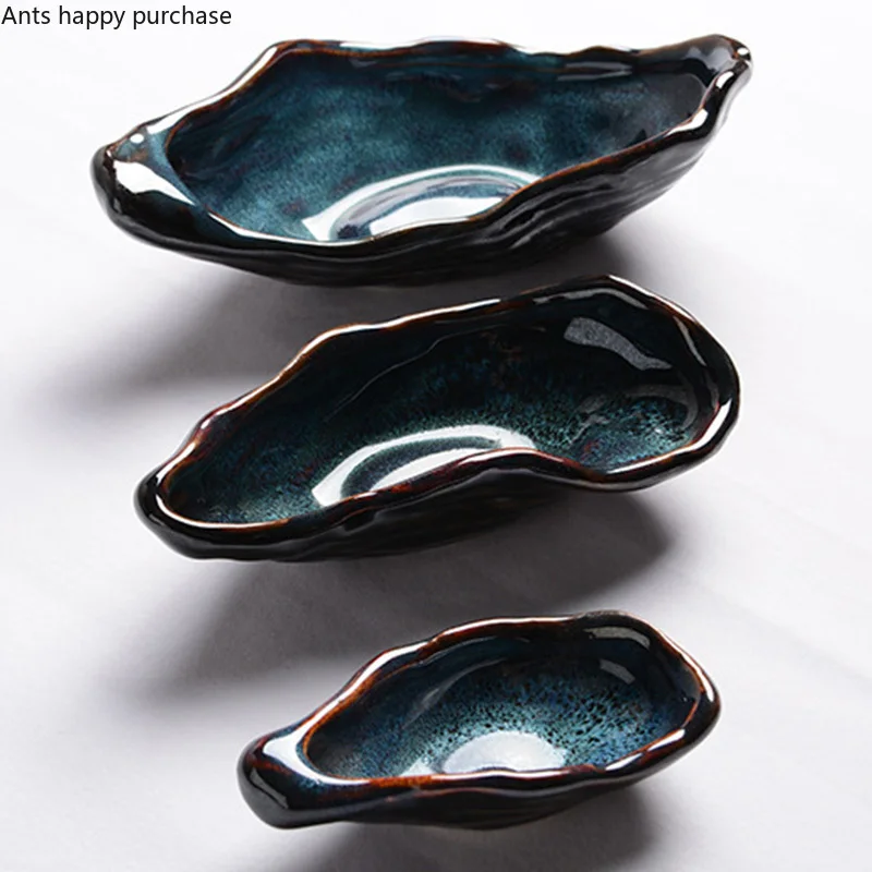 Ceramics Blue Taste Dish Oyster Shape Seasoning Decoration Tableware Irregular Small Bowl Snacks Plate Fruit Salad |