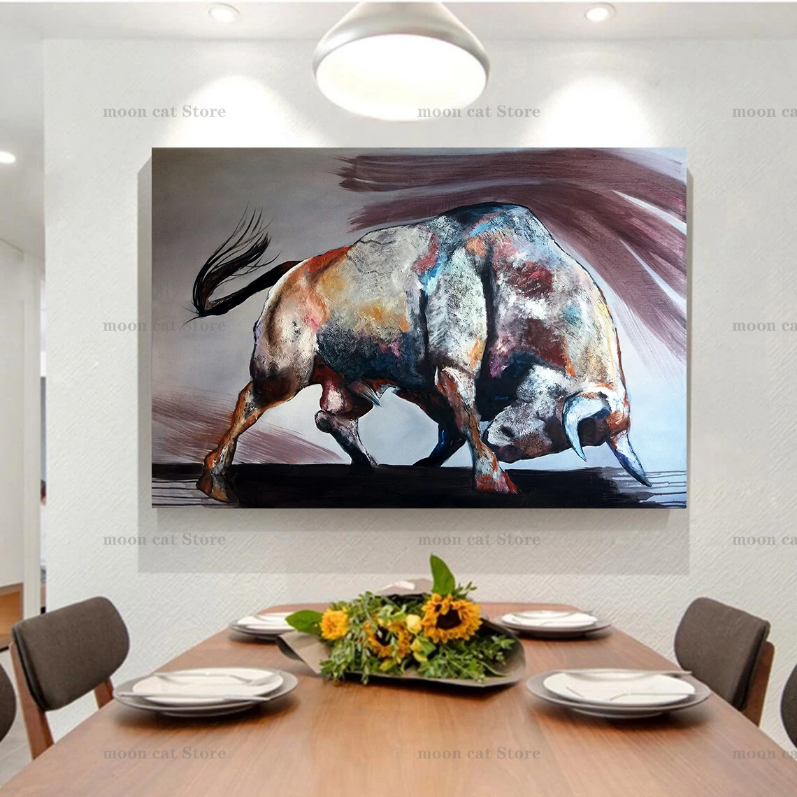 Абстрактный злый бык борьба с животными акварельный плакат мотивация