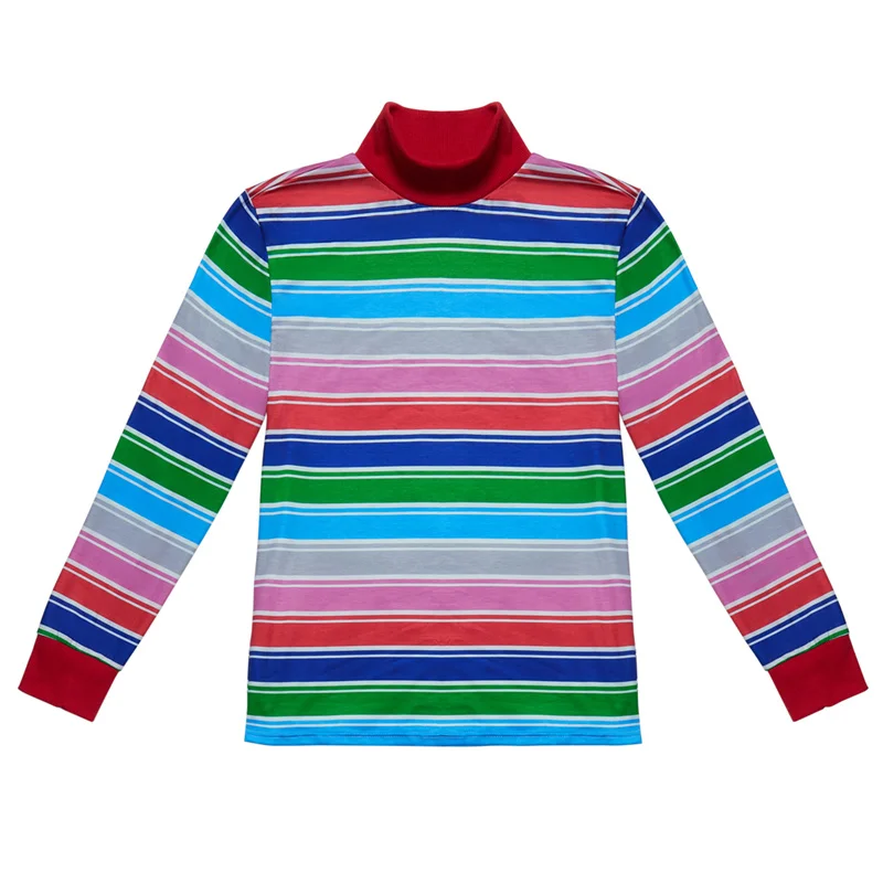 Chucky Striped T-shirt Horror Movie Cosplay Costume Ghost Doll Long Sleeved Top images - 6