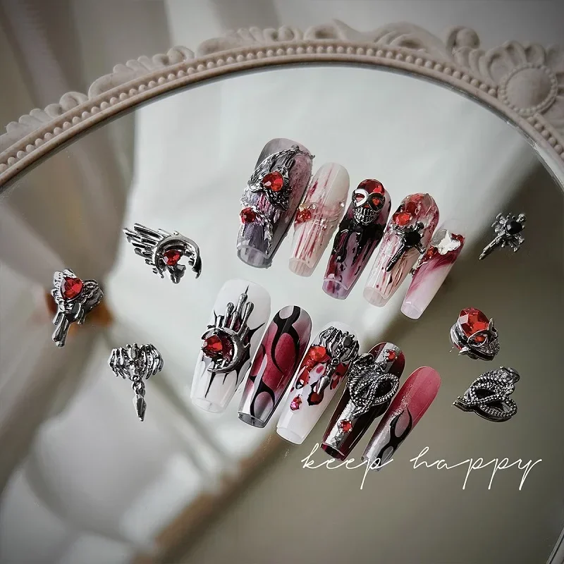 1/2 коробки 3D темнота металлические подвески для ногтей Aolly черный Хэллоуин череп