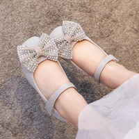 children shoes girls with high heels rhinestone bow princess girls shoes soft soled spring and autumn new performance kids shoes