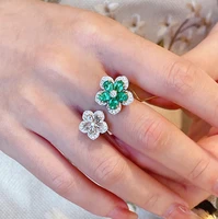 luxury green flower ring womens ins studded with cold wind fashion personality net red high carbon diamond party accessories 22