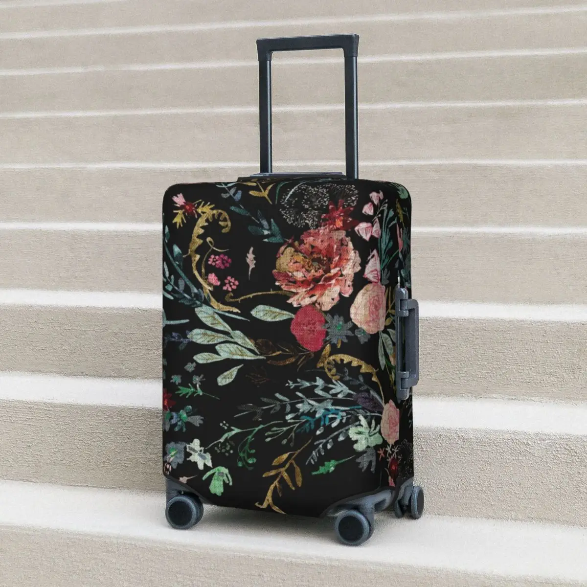 

Rose Suitcase Cover Vacation Midnight Floral Elastic Luggage Accesories Cruise Trip Protector
