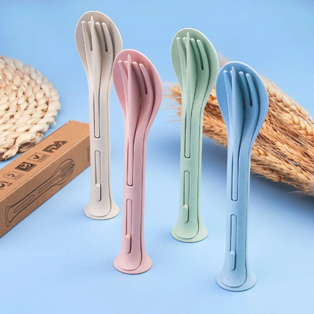 

3Pcs/Set Portable Cooking Tool Home & Living Reusable Tableware Wheat Straw Cutlery Fork Spoon Dinnerware Set