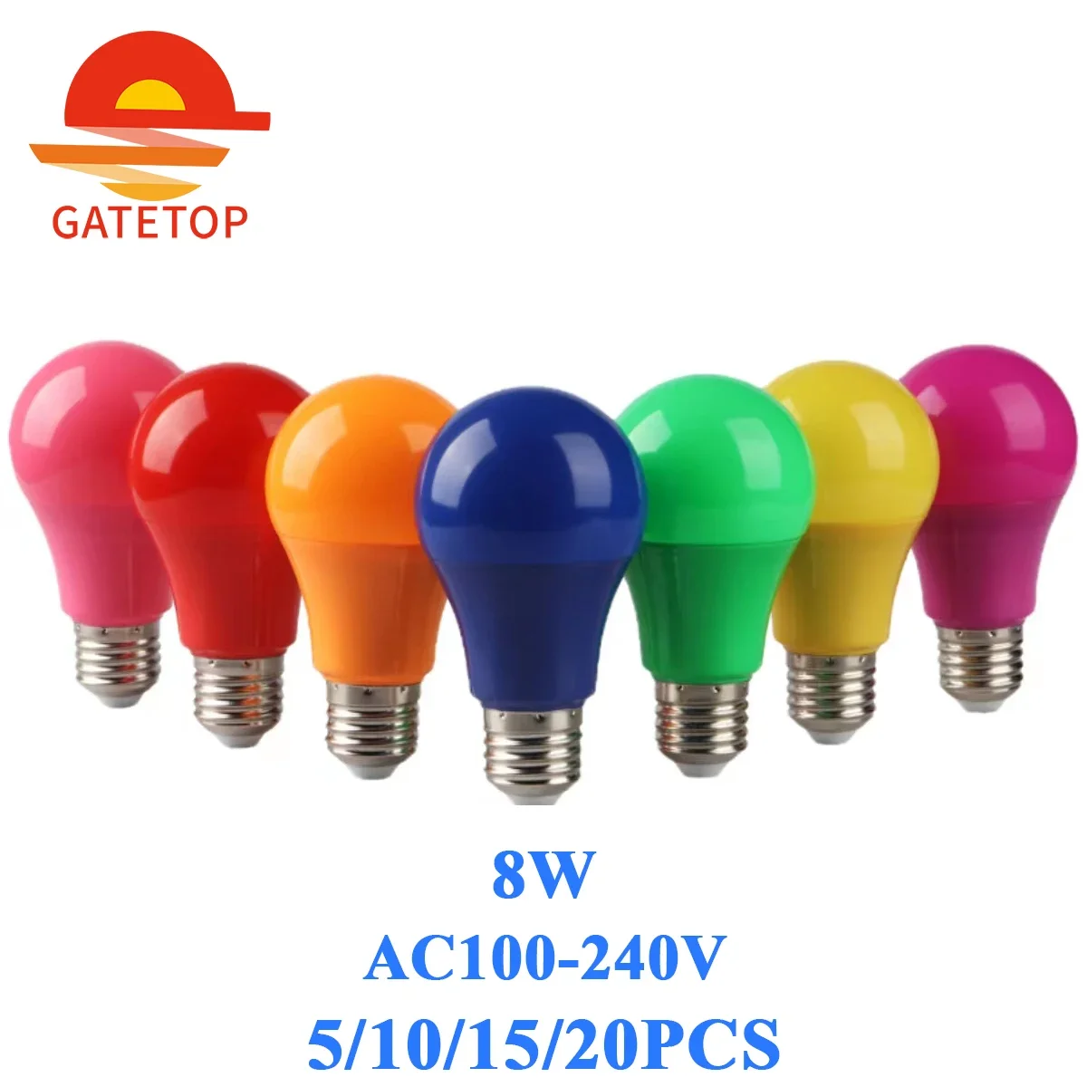 5-20PCS Led Colorful Lamp AC100-240V Voltage E27 B22 Base Power 8W Seven colors are available for festival celebration KTV bar