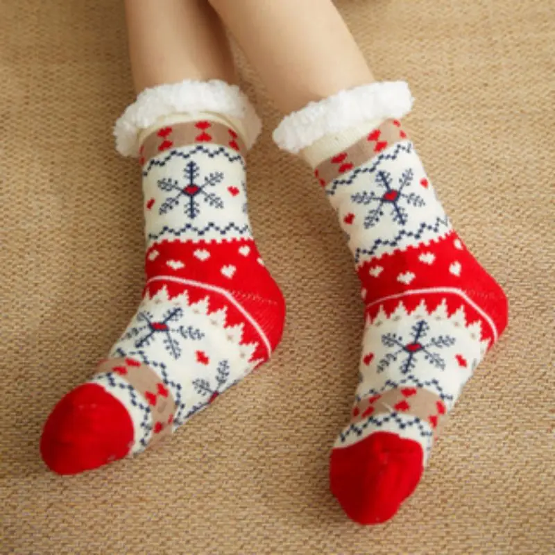 Christmas Elk  Fox Floor Socks Adult Women Cotton Velvet Warm Home Sleep Socks Carpet Leg Cover Anti-ski Floor Slippers Socks