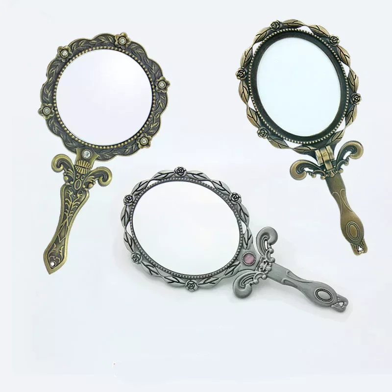 

NEW IN Metal Mirrors Women Handheld Long Handle Makeup Mirrors Mini Vintage Decoration Folding Mirror