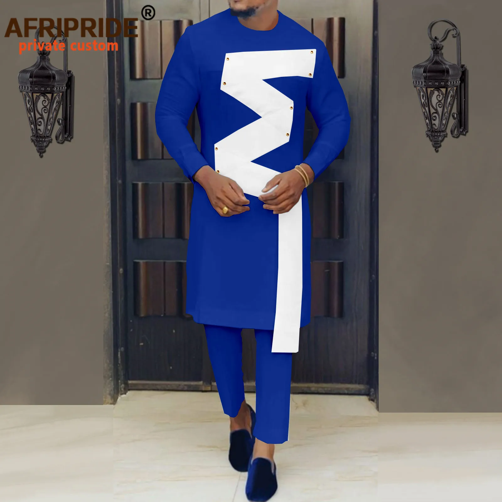 African Men Clothing Kaftan Shirt and Down 2 Piece Suit Family African Wear Plus Size Outfits for Evening Wedding A2216007