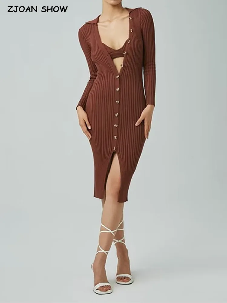 

Женский трикотажный комплект из 2 предметов, облегающее платье в рубчик с глубоким V-образным вырезом, пикантное платье до середины икры, кор...