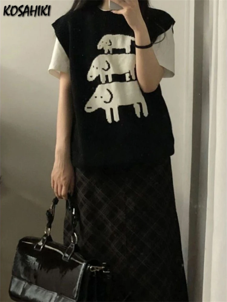 Женский трикотажный жилет в японском стиле свободный джемпер без рукавов Y2k 2024