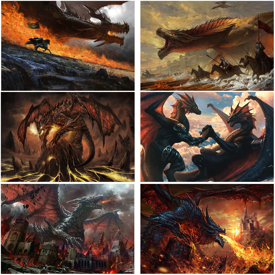 

DIY 5D Diamond Painting Dragon Fantasy Animals Cross Stitch Kits Full Diamond Mosaic Crystal Embroidery Creative Hobbies Gift