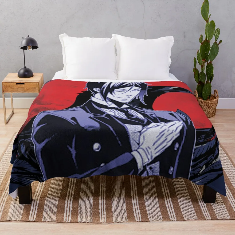 

Blanket Cartoon Blanket Weed Bed Boho Blanket Black Butler Sebastian Michaelis Raven Designer Blanket Throw Blankets