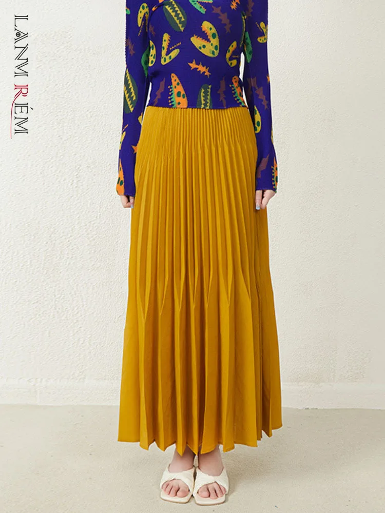 

LANMREM гофрированные длинные юбки для женщин, высокая эластичность, однотонные, складные, элегантная женская одежда 2023, летняя мода 2R4324