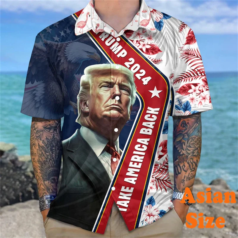 Гавайские каникулы рубашка с юмором Trump для мужской одежды рубашки лацканами и