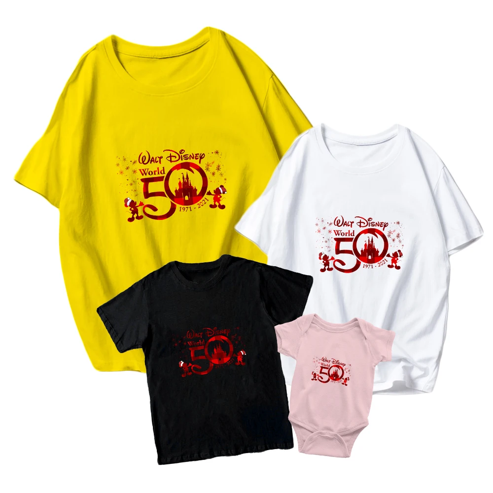 

Short-sleeved Parent-child Disney 50th Anniversary T-shirt Christmas Adult Unisex Print Fashion Casual Four ComfortableRoundNeck