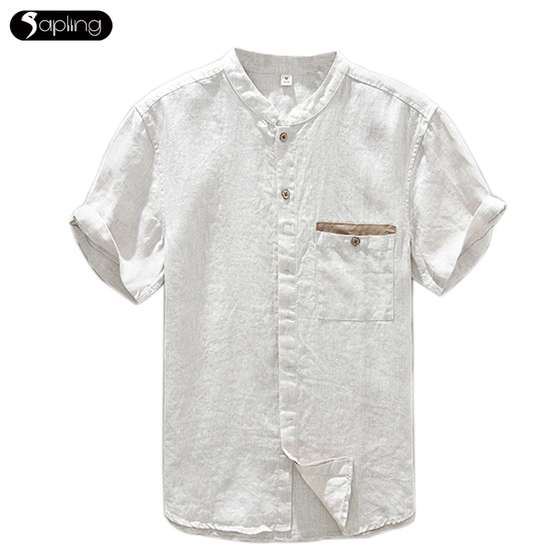 

2022 Summer New Chinese Style Men's Shirts Solid Color Short-sleeved Linen Shirt Casual Youth Male Loose Linen Shirt Men Simple