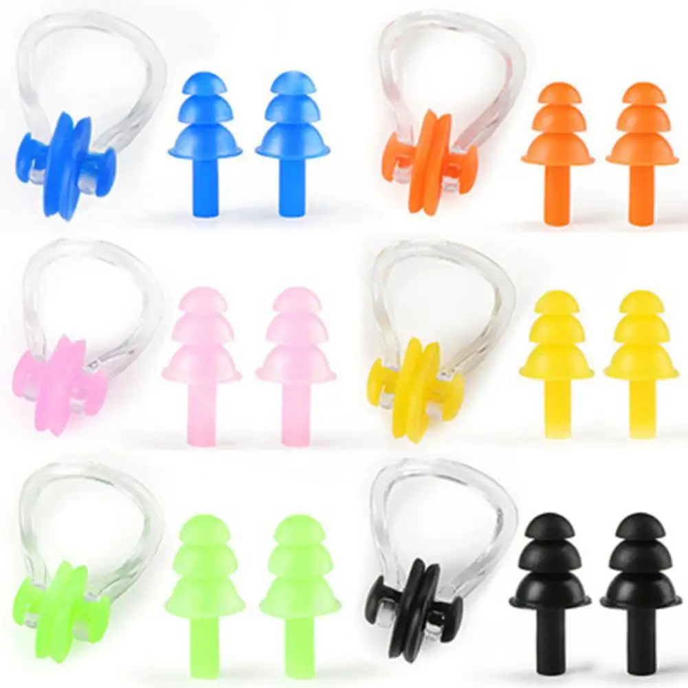 

Newest W32 Swimming Earplug Nose Clip Set Three-layer Silicone Waterproof For Surfing Diving Swimming