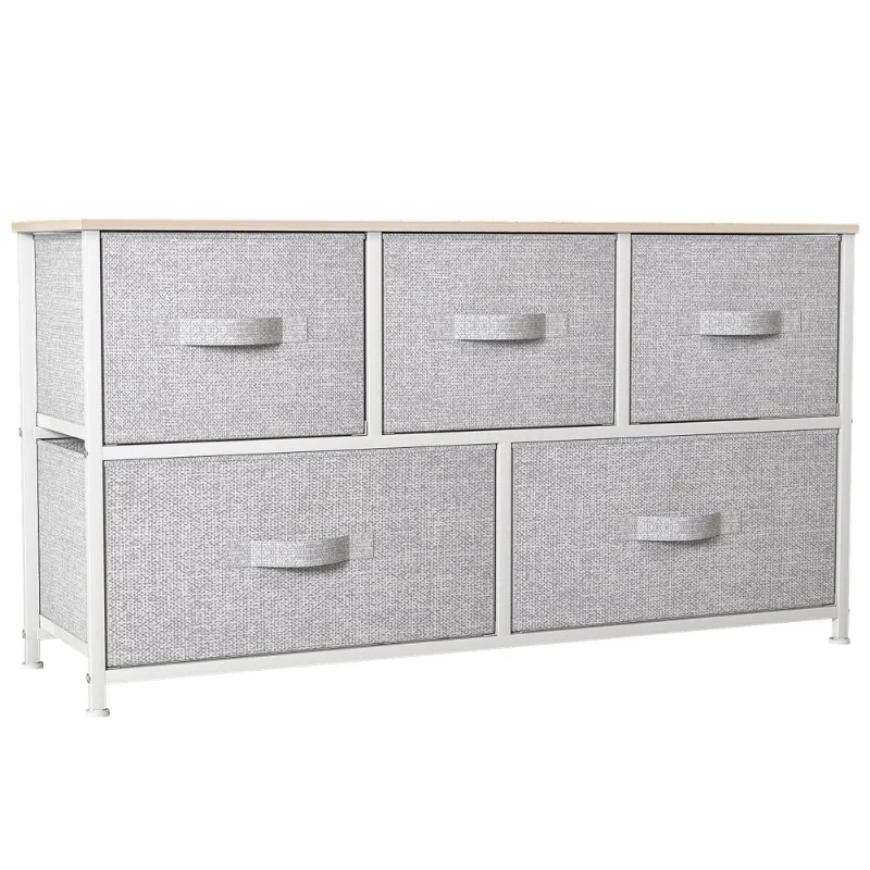 

Dextrus Wide Dresser with 5 Drawers Easy Pull Fabric Bins for Bedroom, Light Gray